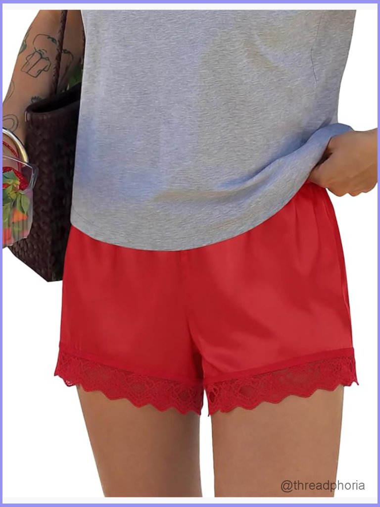 Satin Lace Low Rise Lounge Shorts With Pockets